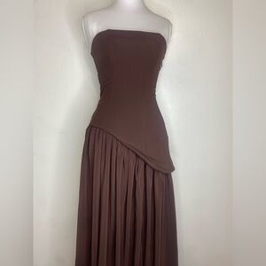 Elegant Strapless Brown Dress